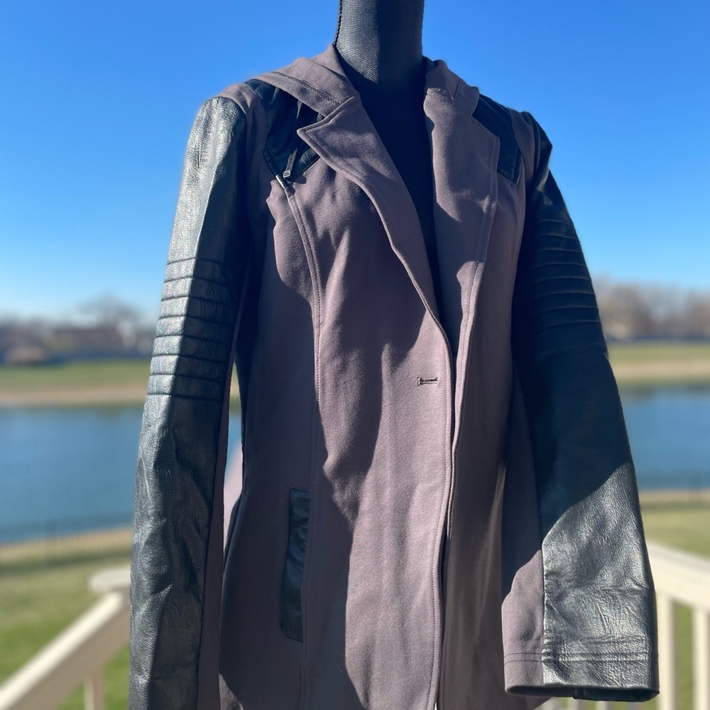 Blanc Noir Jackets & Coats | Blanc Noir Large Jacket Hoodie Faux Leather Accent